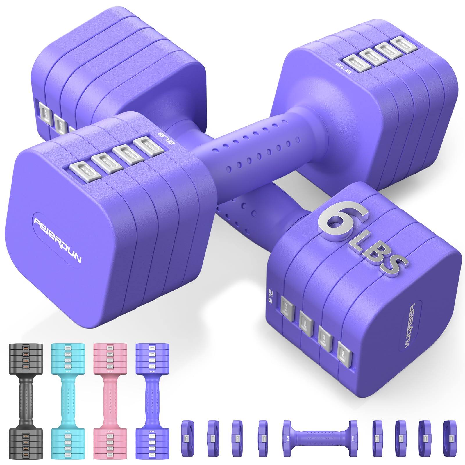 FEIERDUN - 12LBS 5-in-1 Adjustable Dumbbell Set for Women – Quick-Adjust Home & Outdoor Fitness Weights - Vivid Purple price history on PriceWatchPro