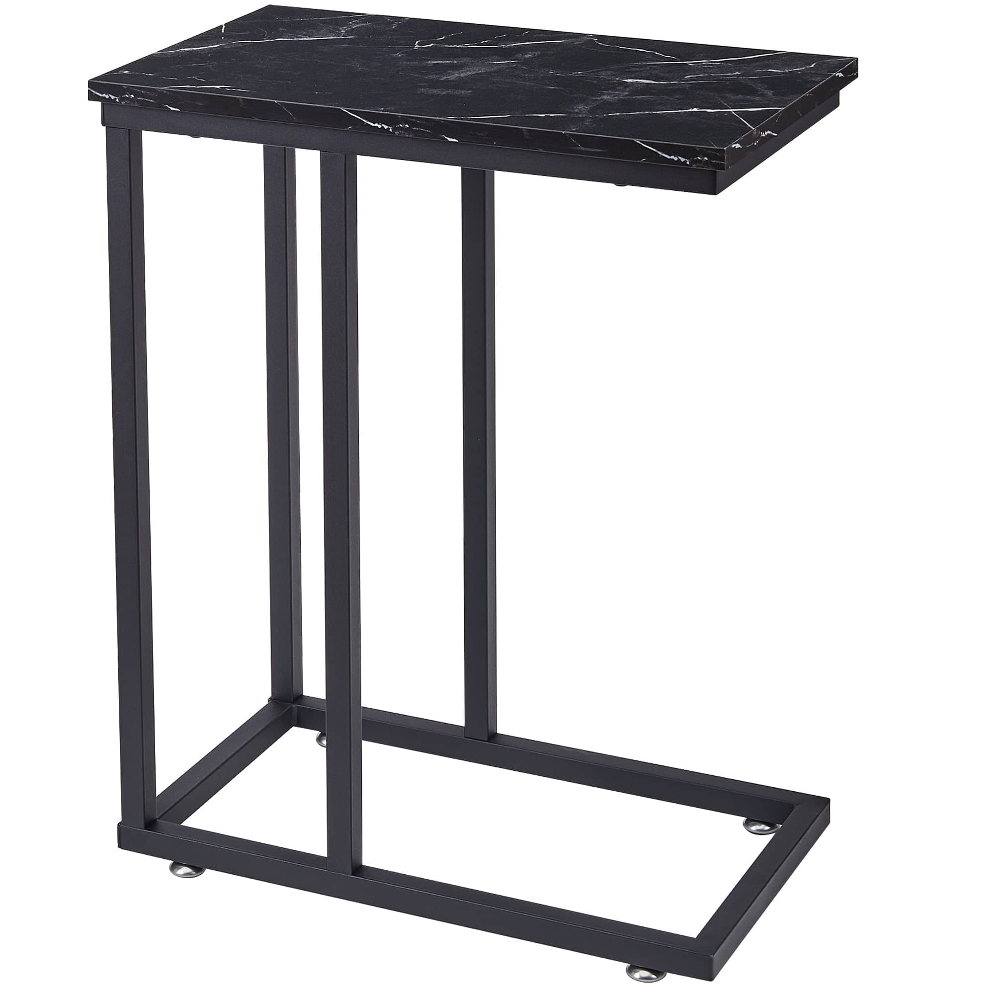 Vecelo - 1Pack C Shaped End Table for Small Spaces, Sofa Side Table with Metal Frame, Easy to Assemble Snack Table - Black