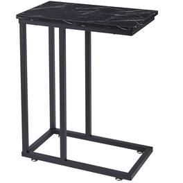 Vecelo - 1Pack C Shaped End Table for Small Spaces, Sofa Side Table with Metal Frame, Easy to Assemble Snack Table - Black