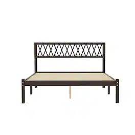 Famapy - Solid Wood Platform Bed Frame - X - Pattern Headboard, Sturdy Slat Support, No Box Spring Needed - Brown
