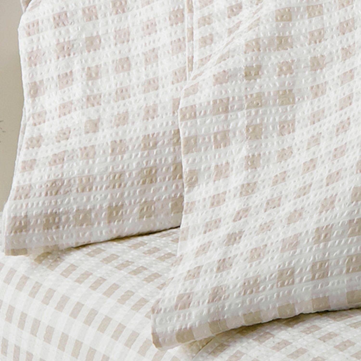 Back. Shavel Home Products - Shavel 100% Polyester Luxury Seersucker Gingham Sheet Set King Tan - Tan.