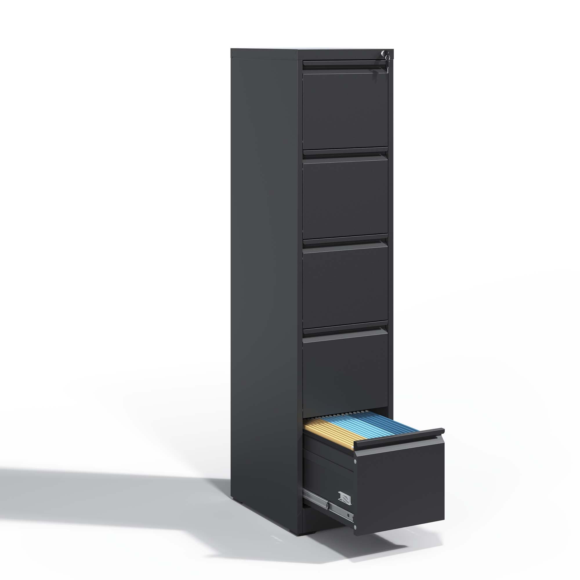 Front. Lycvki - 5-Drawer Metal Vertical File Cabinet with Lock - A4 Legal/Letter Size - Black.