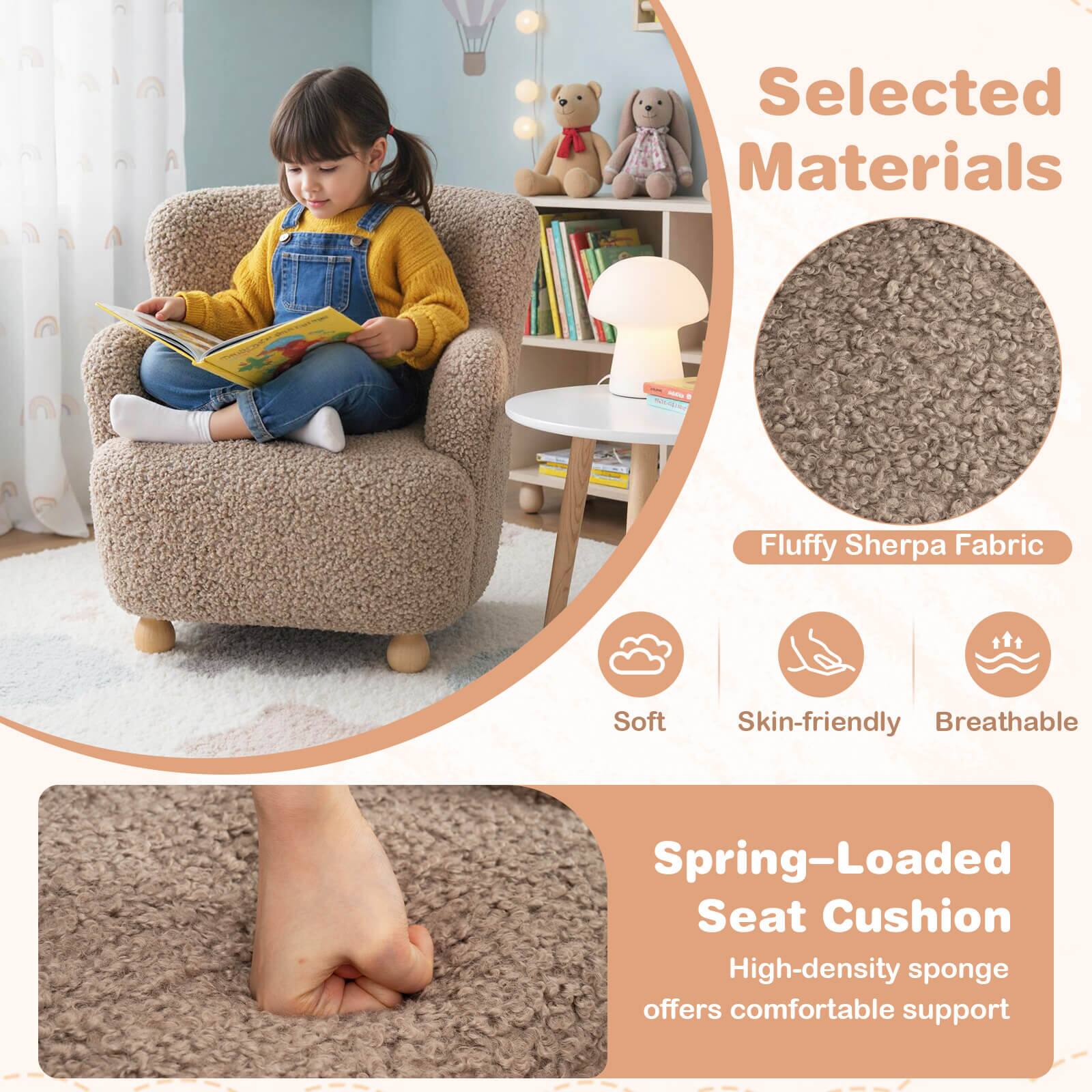 Selected Materials

Fluffy Sherpa Fabric
- Soft
- Skin-friendly
- Breathable

Spring-Loaded Seat Cushion
- High-density sponge offers comfortable support