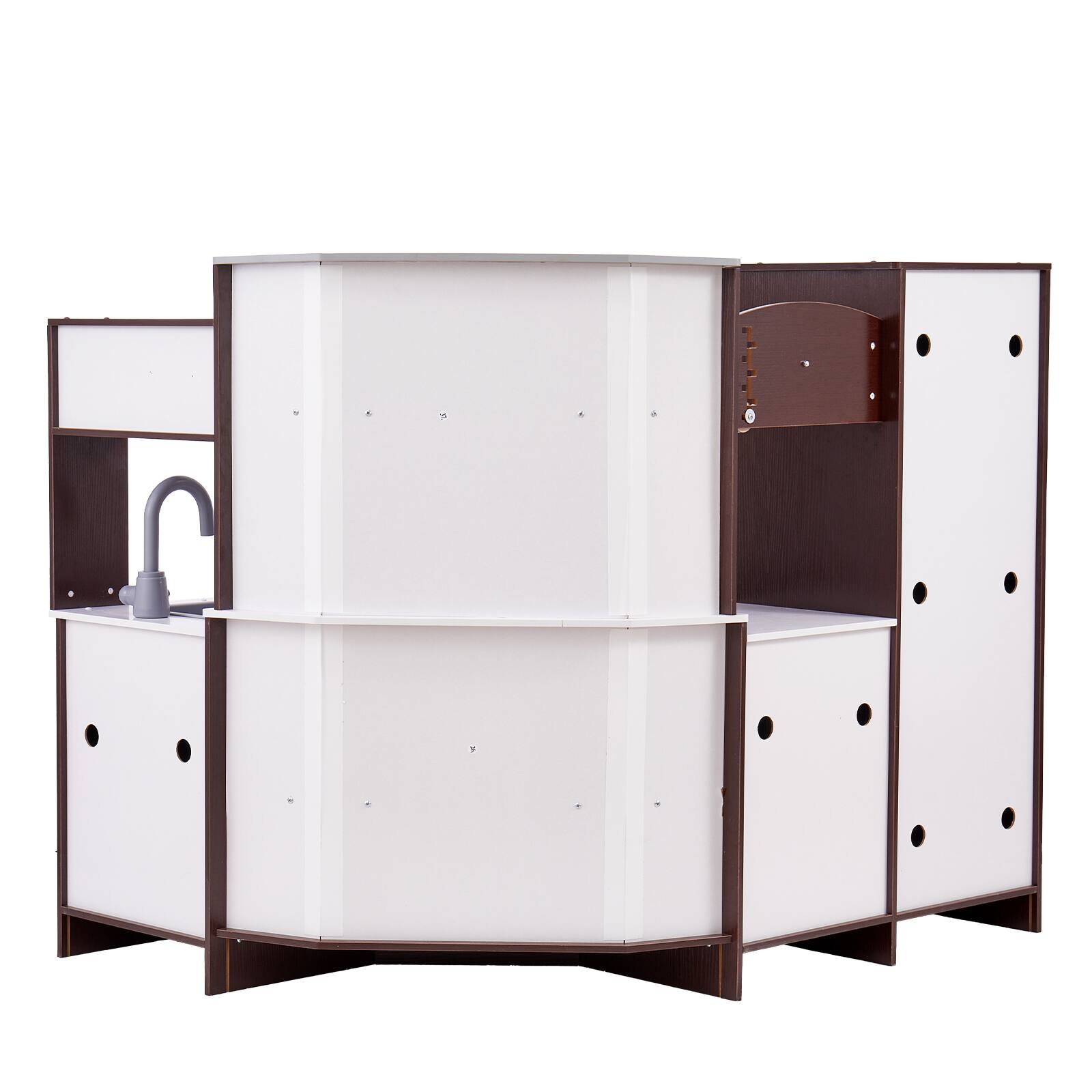 Alt View 5. VEVOR - Corner Wooden Play Kitchen, Toy Set with Lights and Sounds, Toddler Kitchen with Ice Maker, Oven, Sink, Clock - Brown.