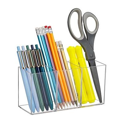 Front. Mind Reader - Pen and Accessories Holder, Desktop Organizer, Makeup Organizer, Office, Acrylic - Clear.