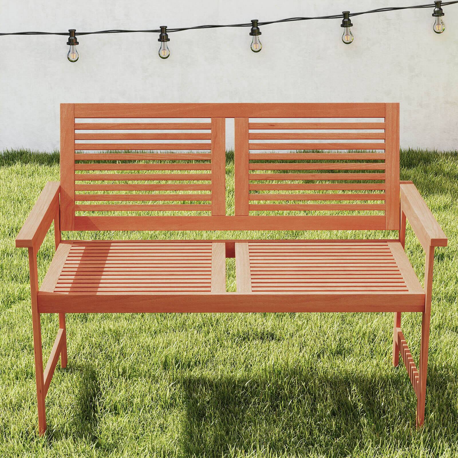 Alt View 1. Costway - Costway 2-Person Patio Bench with Slatted Backrest and Seat Garden Loveseat Chair Furniture - Orange.