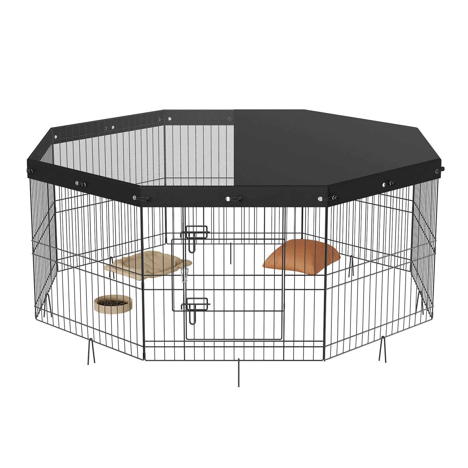 Alt View 5. VEVOR - Dog Playpen,8 Panels Foldable Metal Dog Exercise Pen with Top Cover,24"H Pet Fence Puppy Crate Kennel with Ground Stakes.