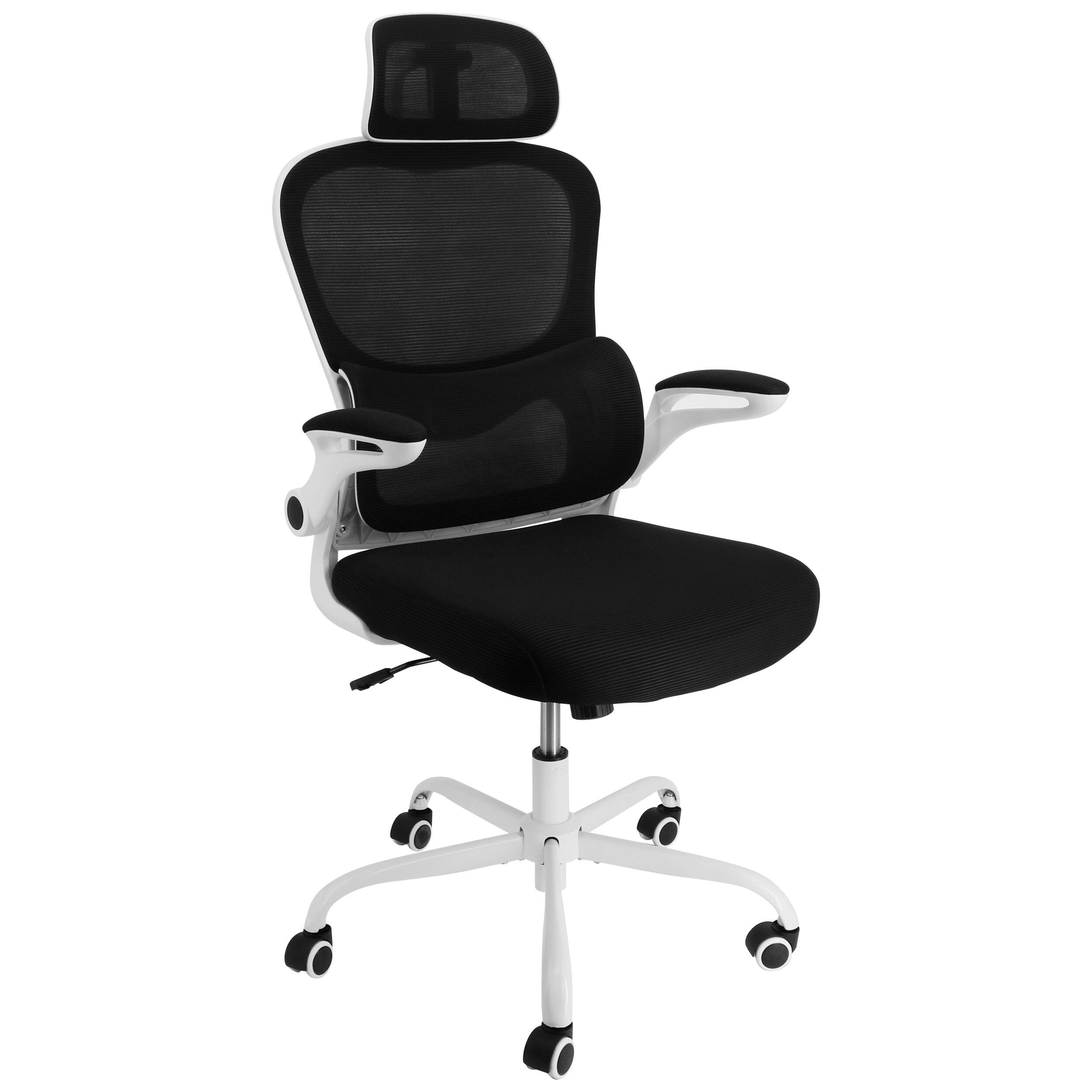 Front. Elama - Elama High Back Adjustable Mesh and Fabric Office Chair in Black on White Frame with Adjustable Head Rest - Black.