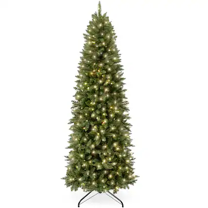 Front. Best Choice Products - Best Choice Products 6ft Prelit Pencil Christmas Tree, Spruce Style Holiday Decor w/ 618 Tips, 250 Lights, Base - Green w/ White Lights.