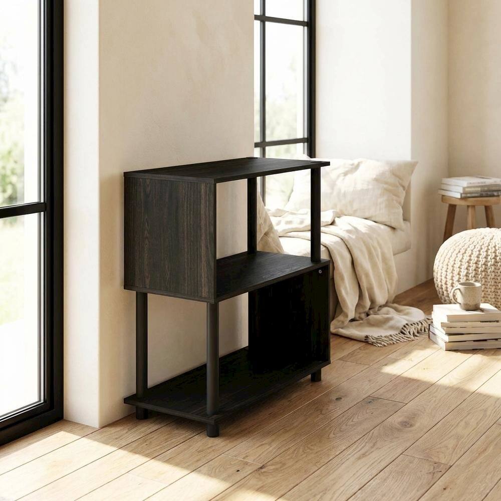 Left. FurniFact - Engineered Wood Bookcase with Shelving for Home Office and Living Room Storage - Espresso.
