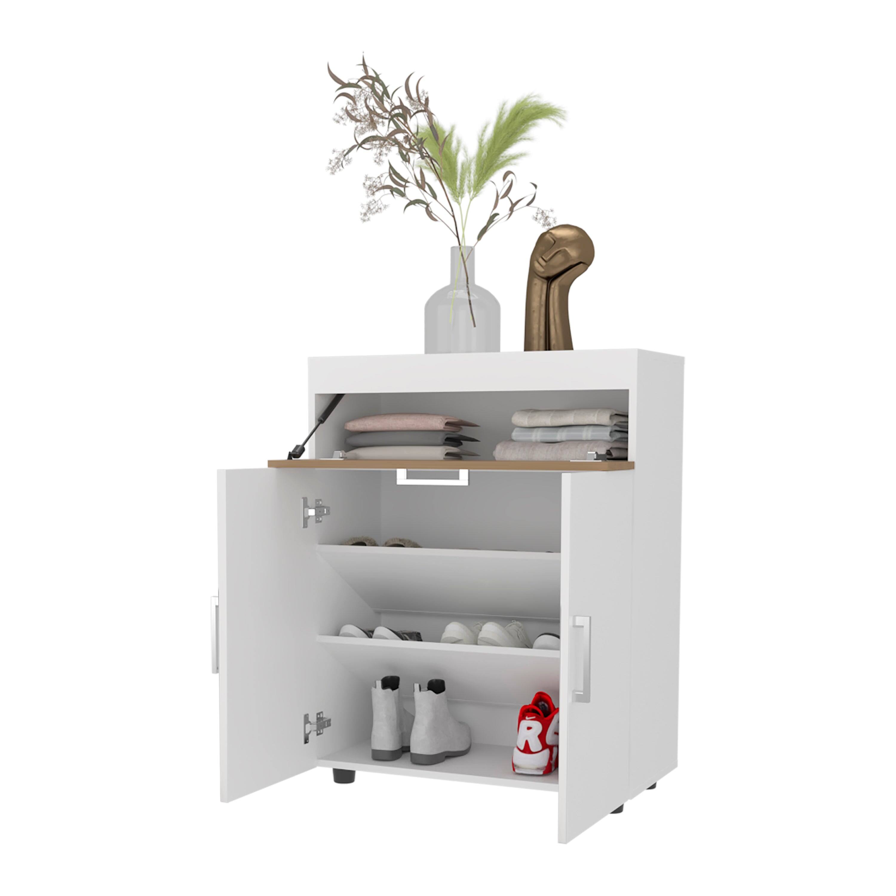 Alt View 2. APRILSOUL - Pneumatic Lift-Up Compartment Shoe Rack - Oak,White.