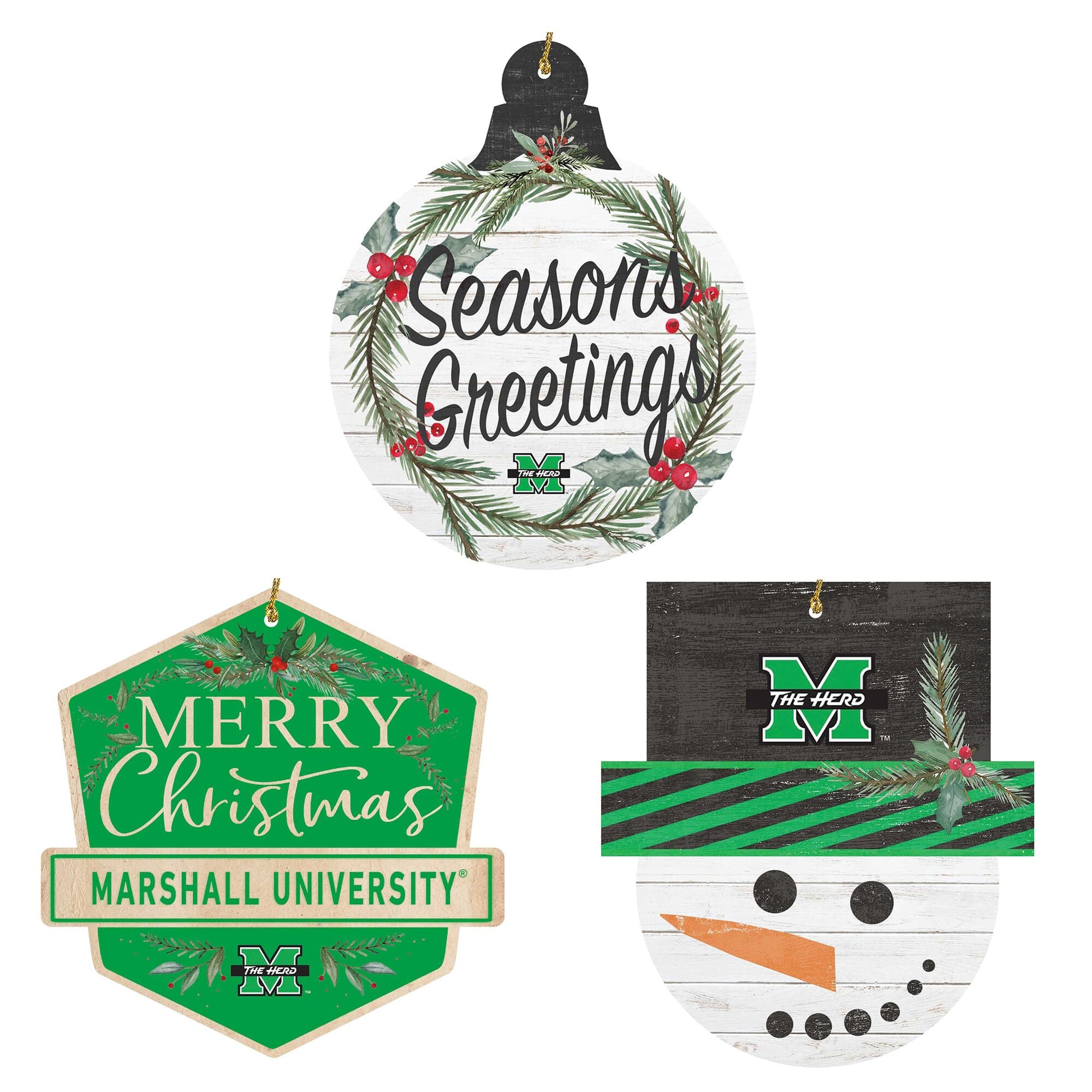 Jardine - Marshall Thundering Herd Ornament Bundle - White