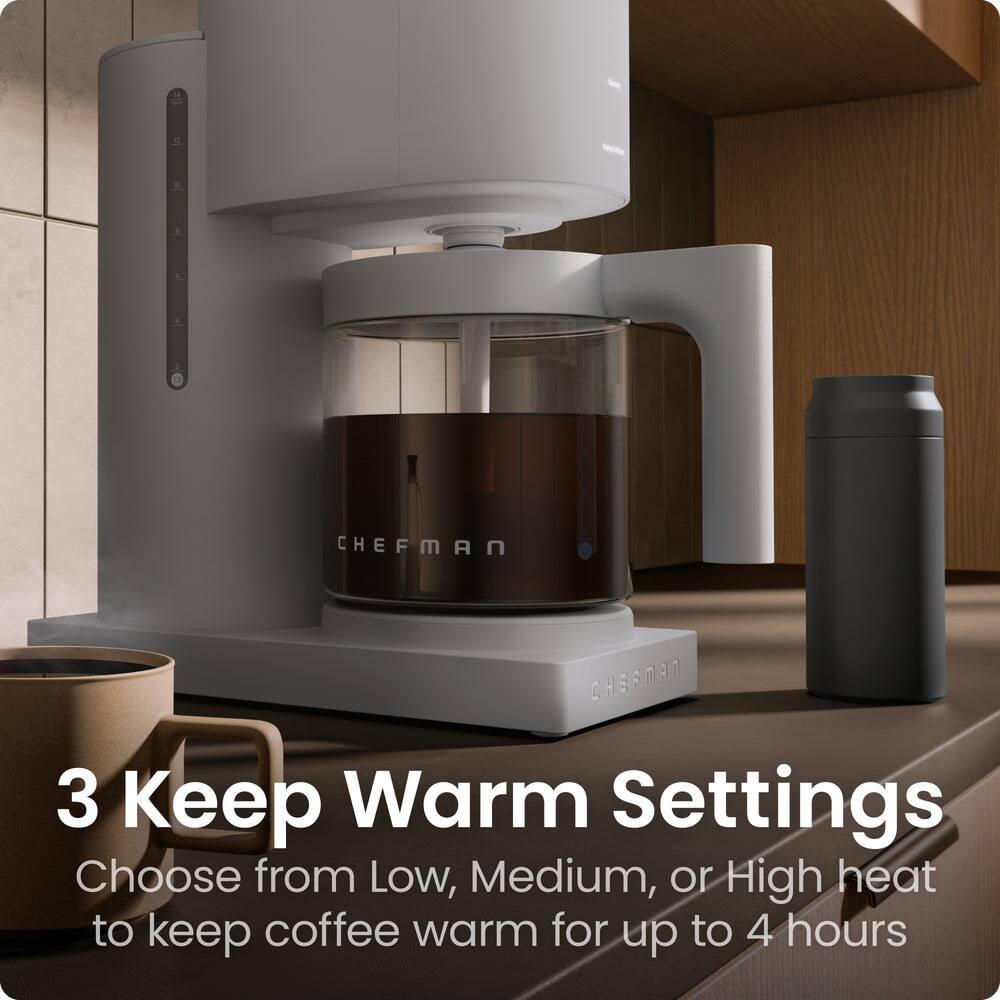 3 Keep Warm Settings  
Choose from Low, Medium, or High heat to keep coffee warm for up to 4 hours