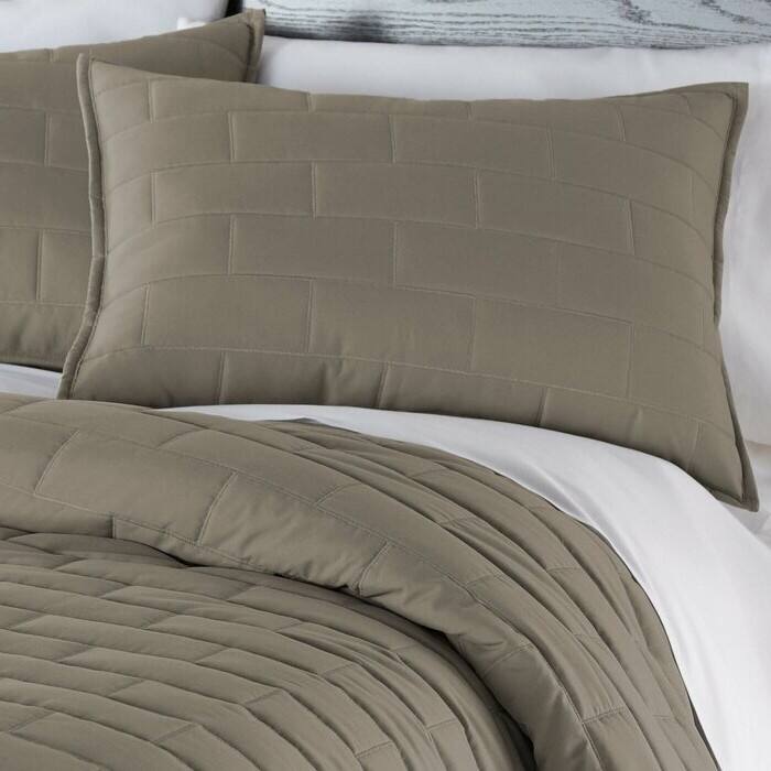 Left. Hivvago - Twin/Twin XL Modern Brick Stitch Microfiber Reversible 2 Piece Comforter Set in Taupe - Taupe.