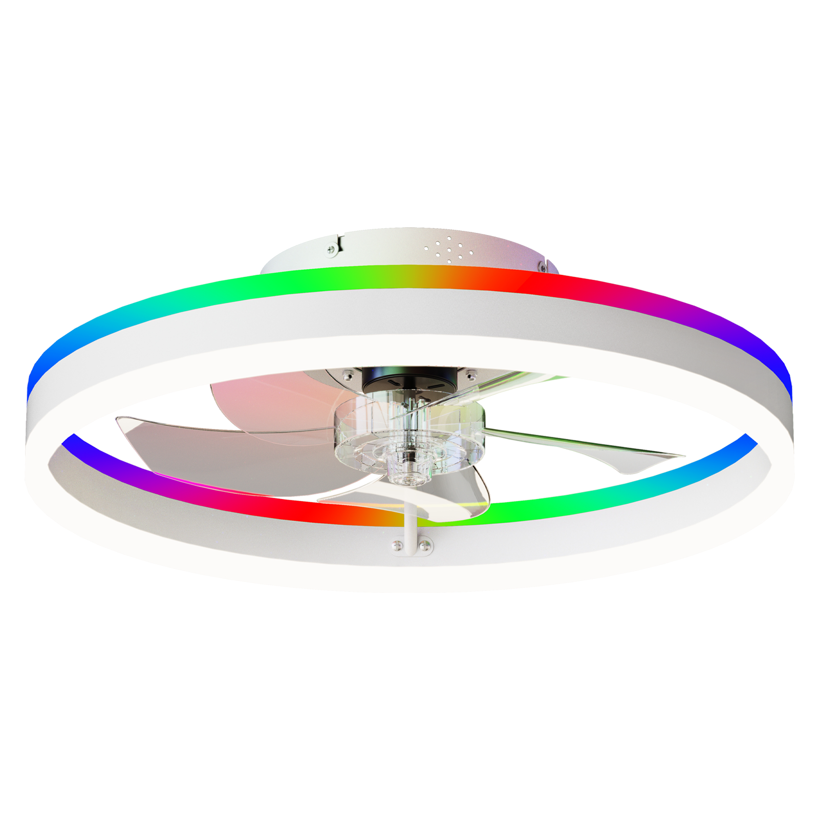 Alt View 6. Loheer - Loheer RGB Flush Mount Ceiling Fan with Light, Low Profile White Ceiling Fan, Remote App Control, Reversible.