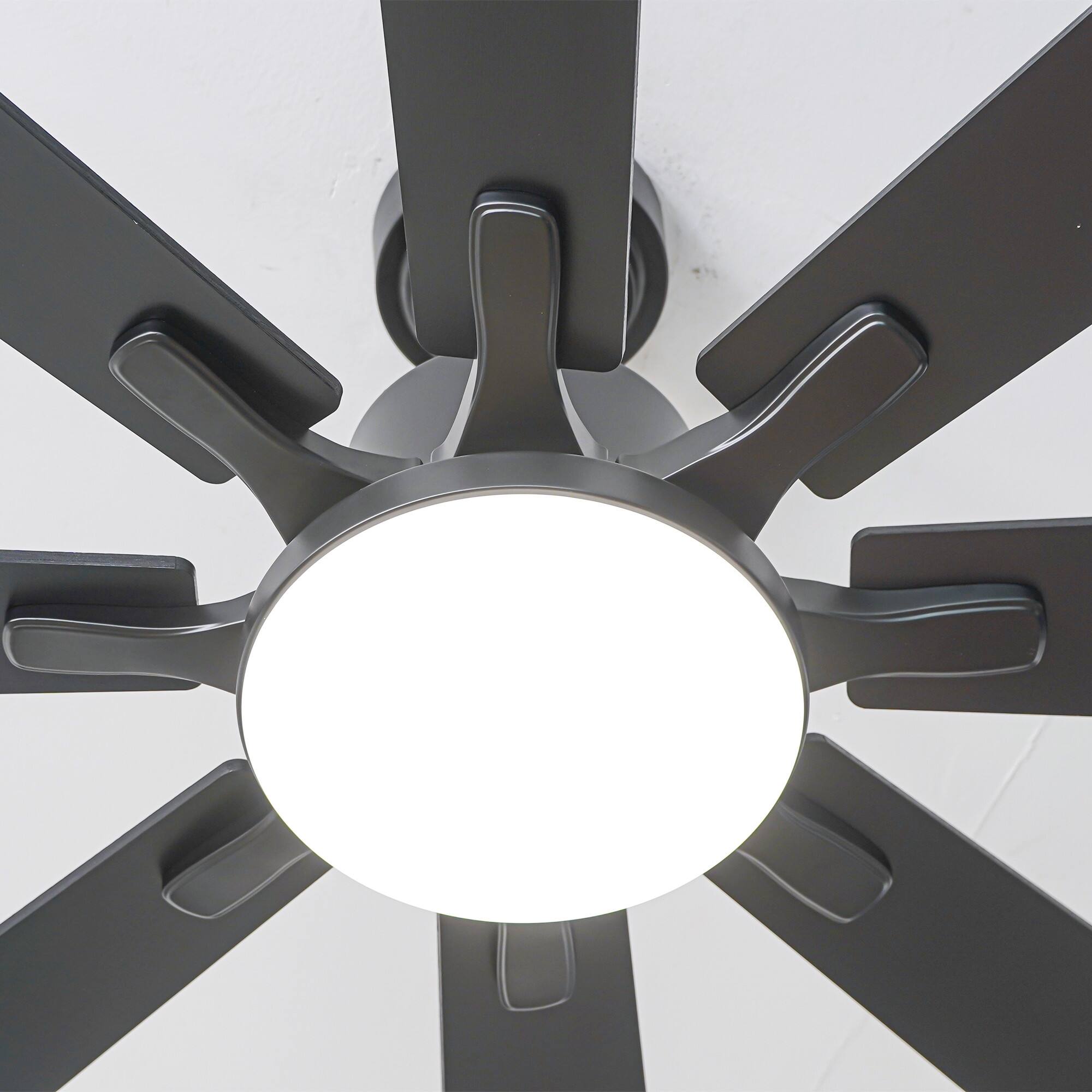 Alt View 2. Vaczon - 72" Industrial Black Large Smart Ceiling Fan with Light and APP Control - Black.