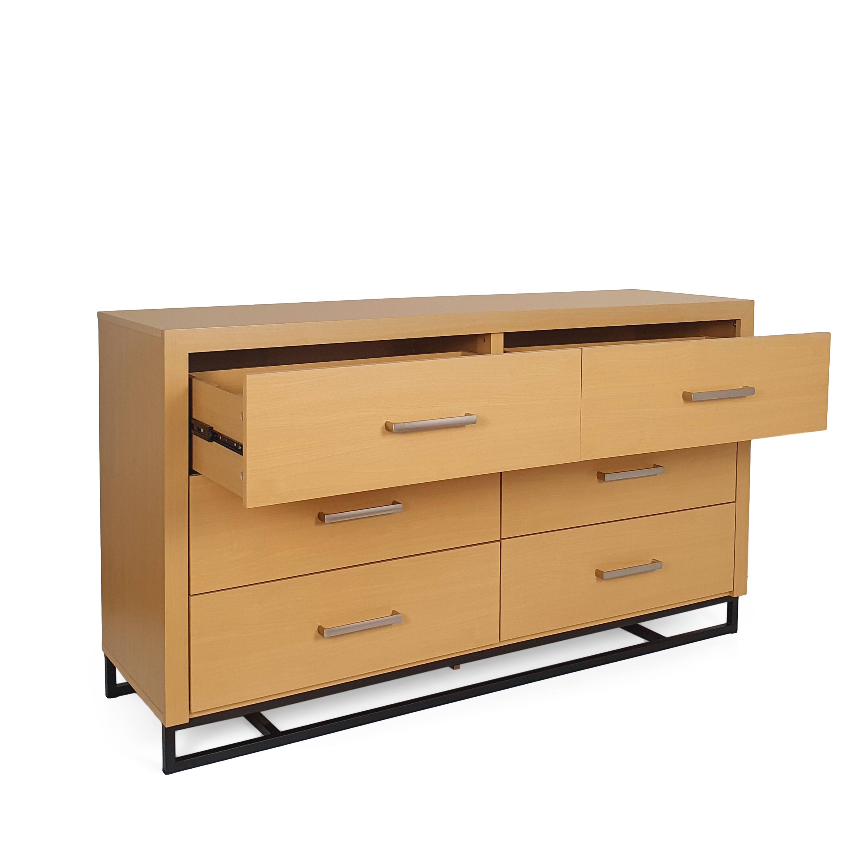 Alt View 6. Spaco - Spaco Industrial 6-Drawer Double Dresser, Solid Iron Base, Minimalist Contemporary, Silver Handles for Bedroom - Maple.