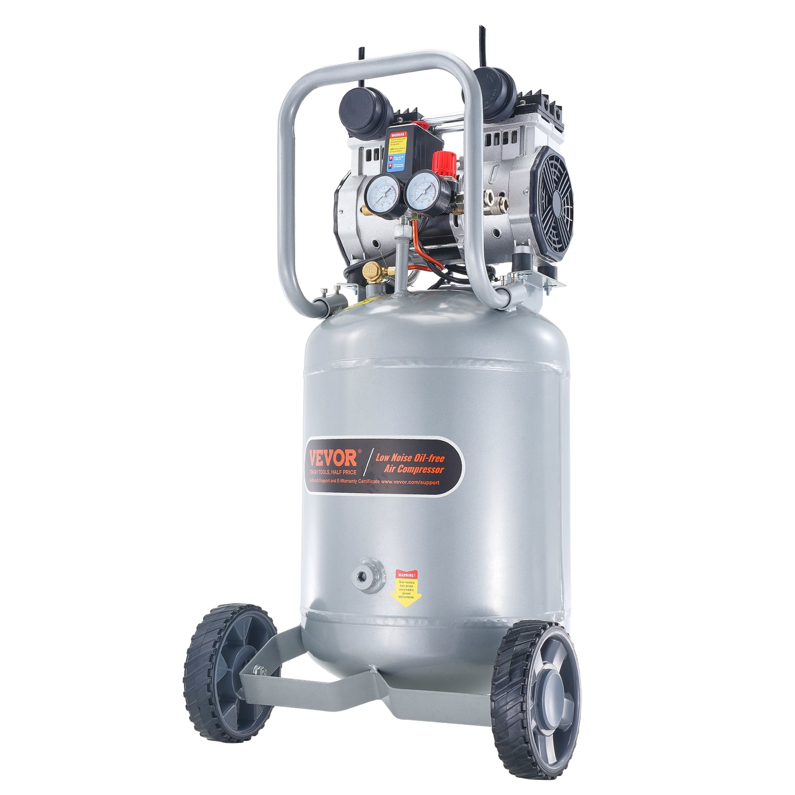 VEVOR - 13 Gallon Air Compressor, 2HP 4.6 SCFM@90PSI Oil Free Air Compressor Tank,66dB Ultra-Quiet Compressor for Tire Inflation - Gray