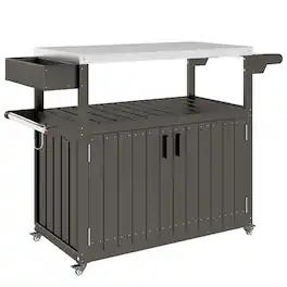 Outsunny - Bar Cart with Storage, Stainless Steel Outdoor Bar Table Top - Dark Gray