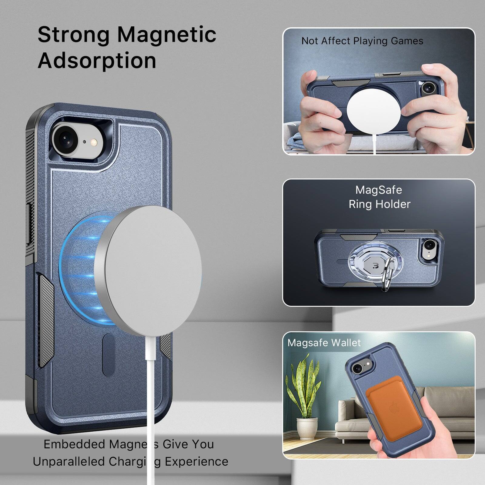 Strong Magnetic Adsorption  
Not Affect Playing Games  
MagSafe Ring Holder  
Embedded Magnets Give You Unparalleled Charging Experience  
Magsafe Wallet