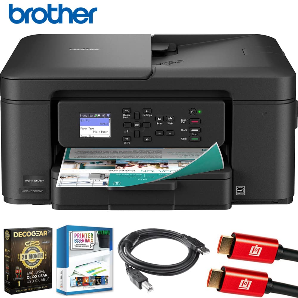 Brother - Work Smart 1360 Wireless Color All-in-One Printer + 26 Month Protection Warranty & Cable Bundle