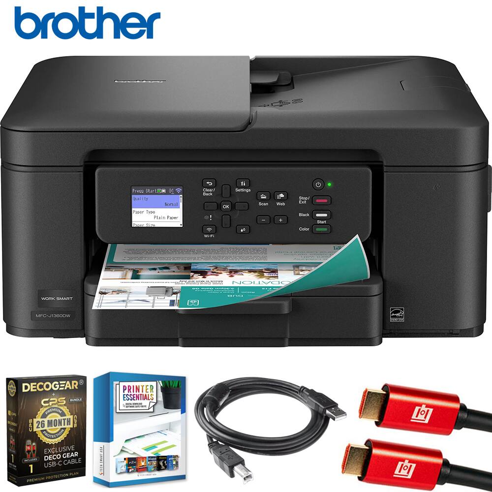 Brother - Work Smart 1360 Wireless Color All-in-One Printer + 26 Month Protection Warranty & Cable Bundle