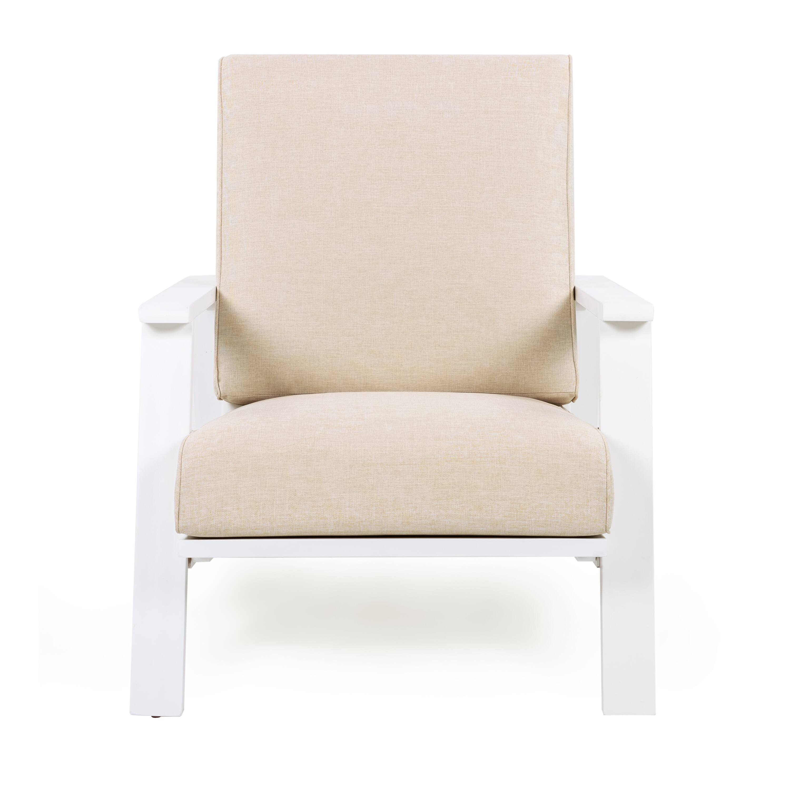 Back. Mondawe - Outdoor Club Chair with Cushion and Acacia Wood Frame - Beige+White.