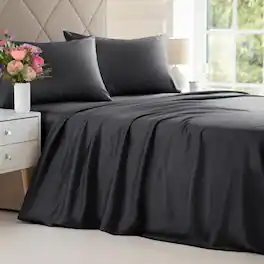 CGK Linens - 100% Rayon from Bamboo Cooling 4 Piece Sheet Set - Deep Pocket Soft Bed Sheets - King - Black