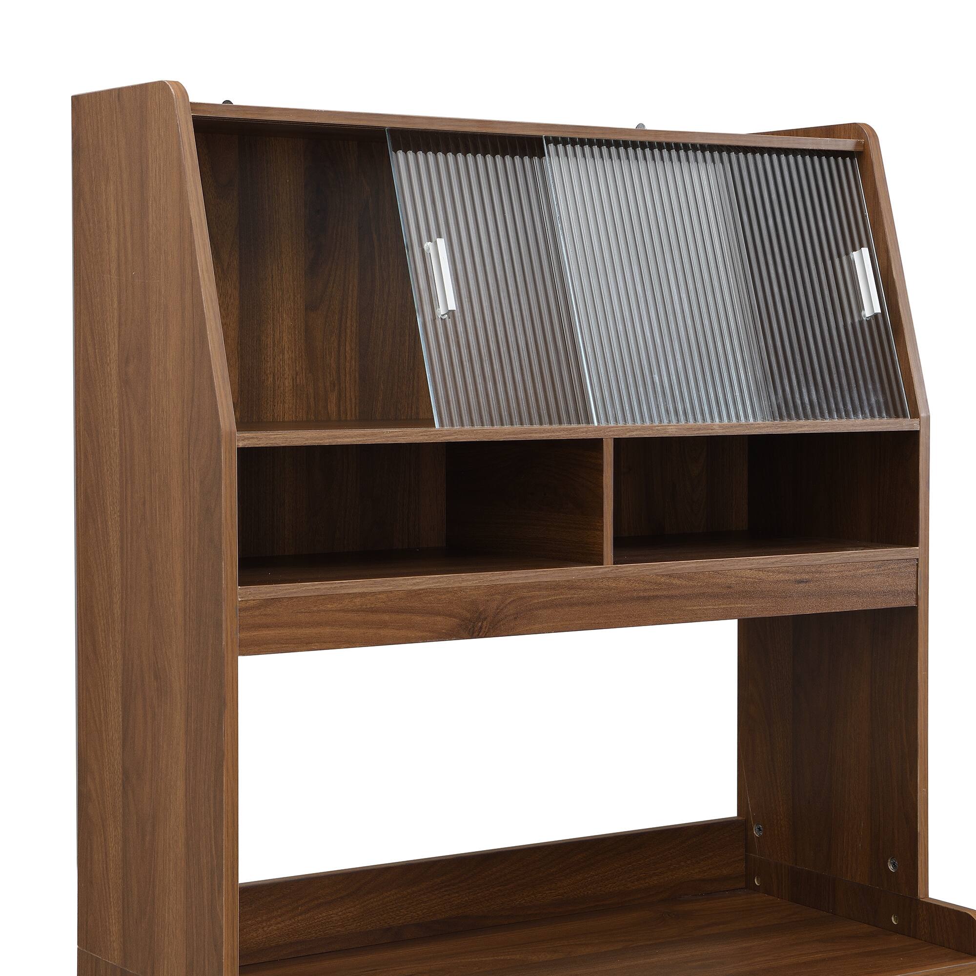 Alt View 6. Forest'nSky - 69" Tall Buffet with Hutch & Foldable Dining Table, Storage Cabinet for Small Apartments,Walnut - Walnut.