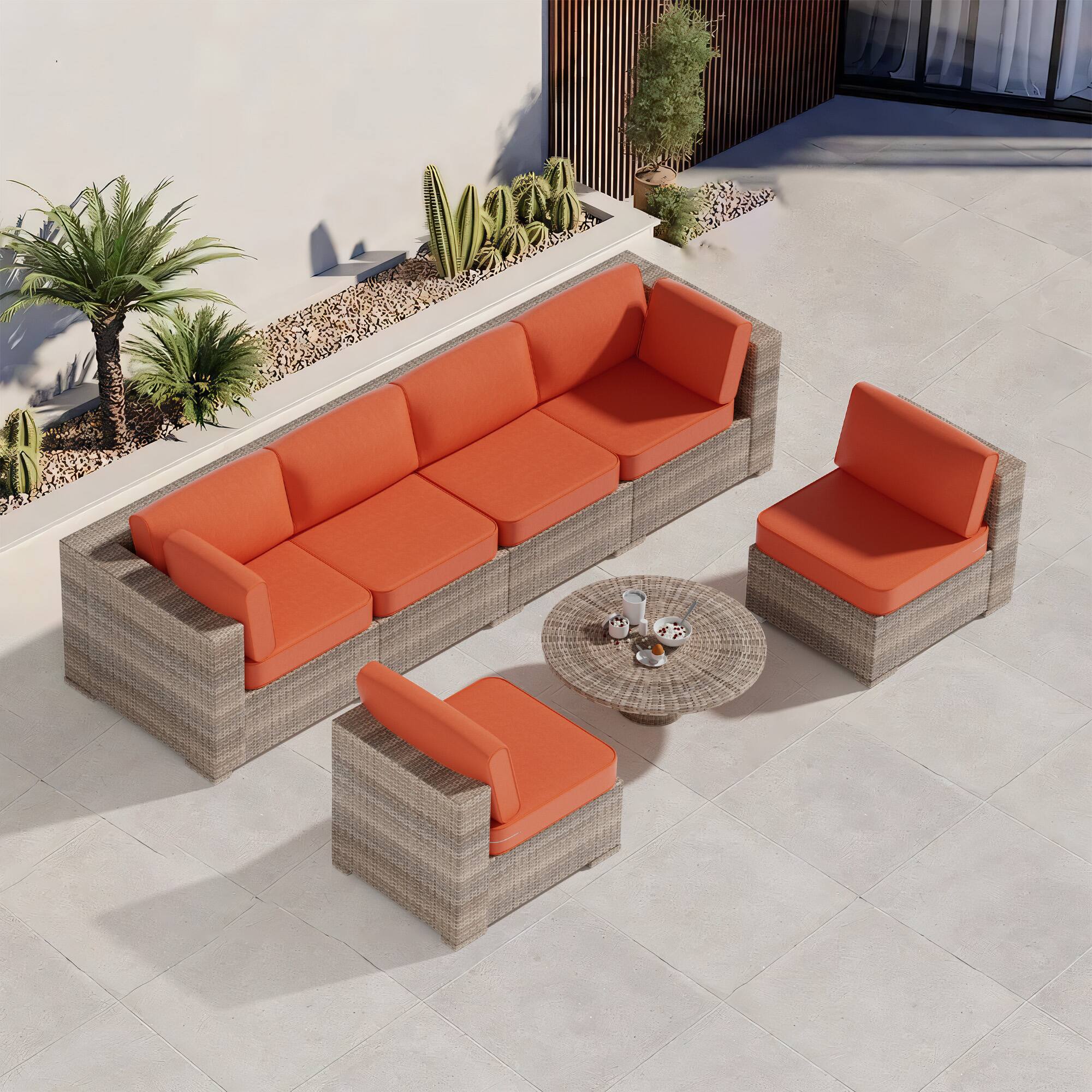 Alt View 1. RYHNUYNE - 14-Piece Outdoor Patio Sofa Cushions,Orange Seat Cushion with Zipper, Water-Resistant Patio Furniture Cushion - Orange.