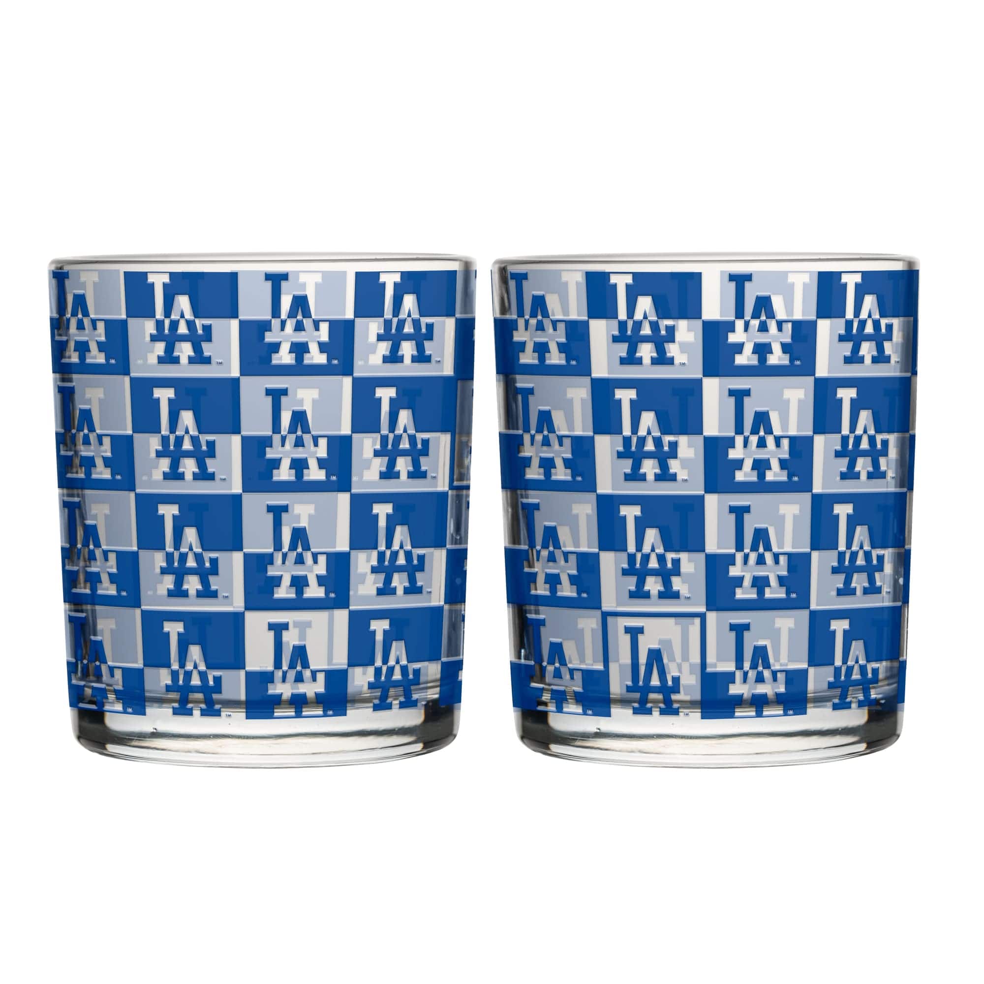 Logo Brands - Los Angeles Dodgers Two-Pack 12oz. Gridiron Stained Rocks Glass Set - Multicolor