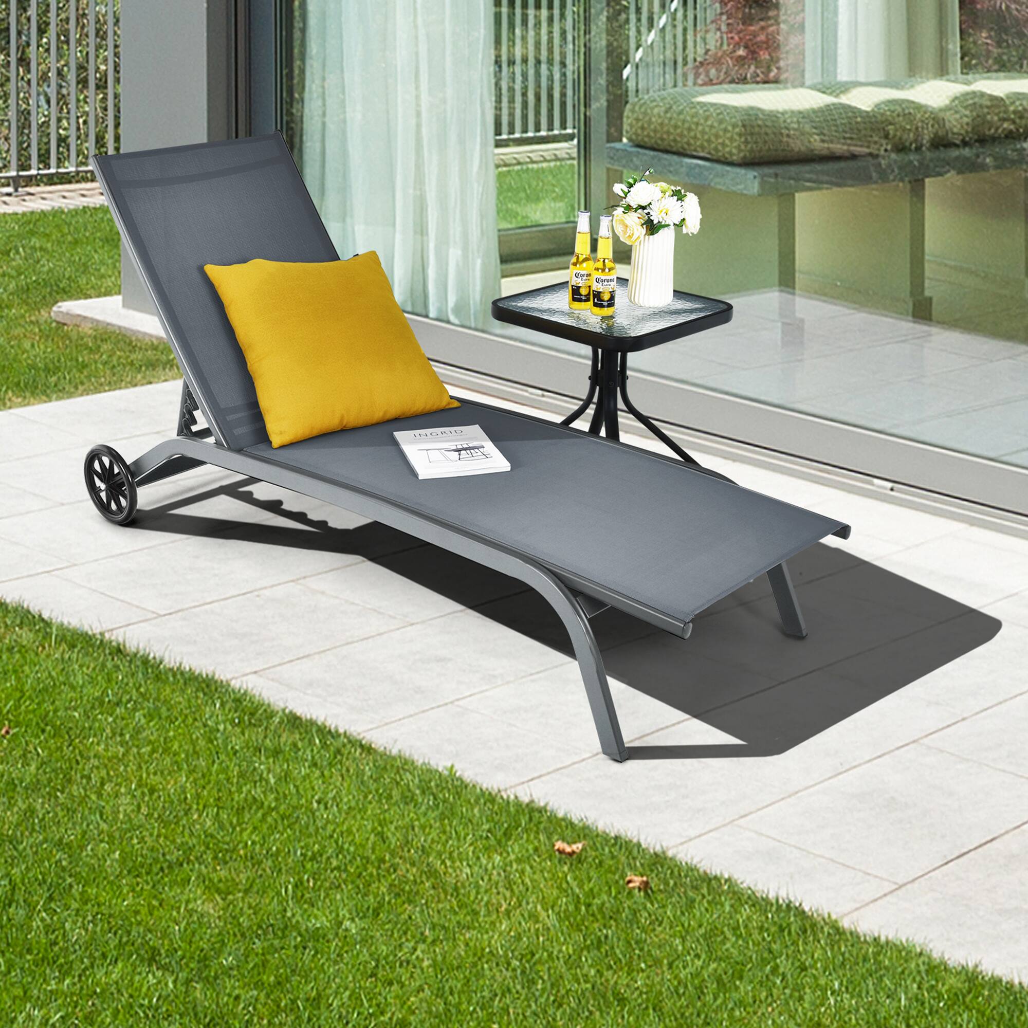 Alt View 3. Gymax - Gymax Set of 2 Outdoor Chaise Lounge Chair Adjustable Patio Recliner w/ Wheels Grey - Grey.