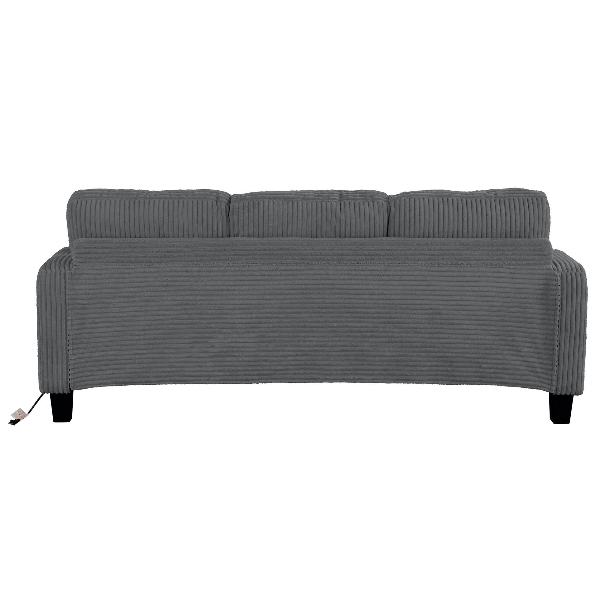 Alt View 5. Vaczon - Sofa Couch with USB Charging Ports and Cup Holders, 3-Seater Upholstered Living Room Sofa with 2 Throw Pillows - Gray.