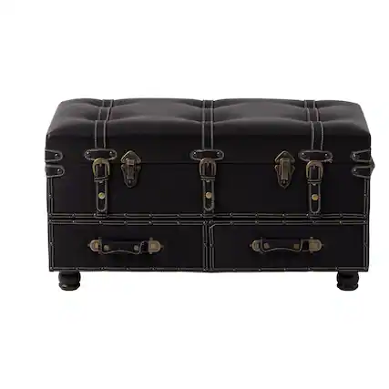 Front. COZAYH - COZAYH Vintage Storage Bench, Upholstered Wooden Ottoman Bed Chest Box, Black - Matte Black.