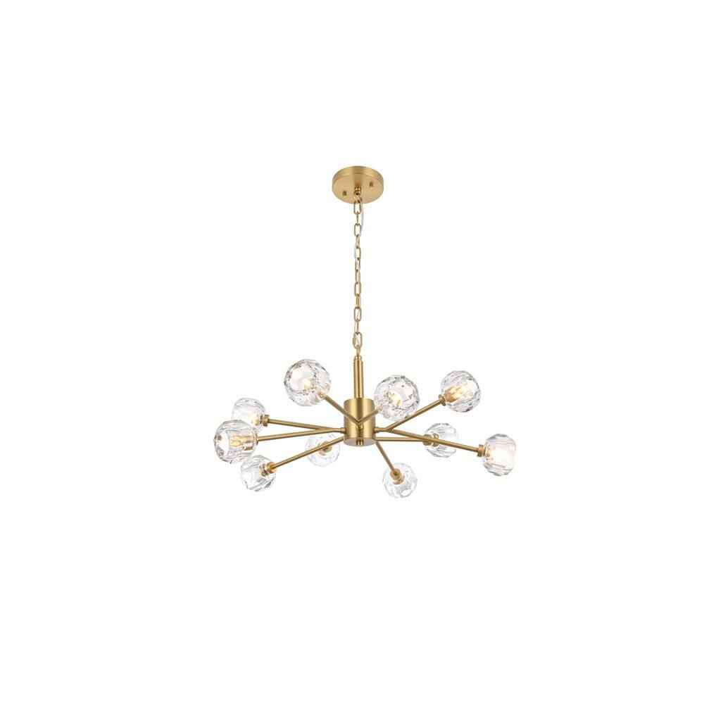 Left. Elegant Lighting - Graham 10 Light Pendant in Gold - Gold And Clear.