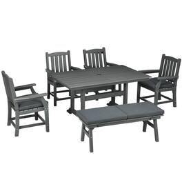 Resenkos - 6 Piecess Patio Dining Set, Four Chairs And A Dining Bench, Cushions - Gray