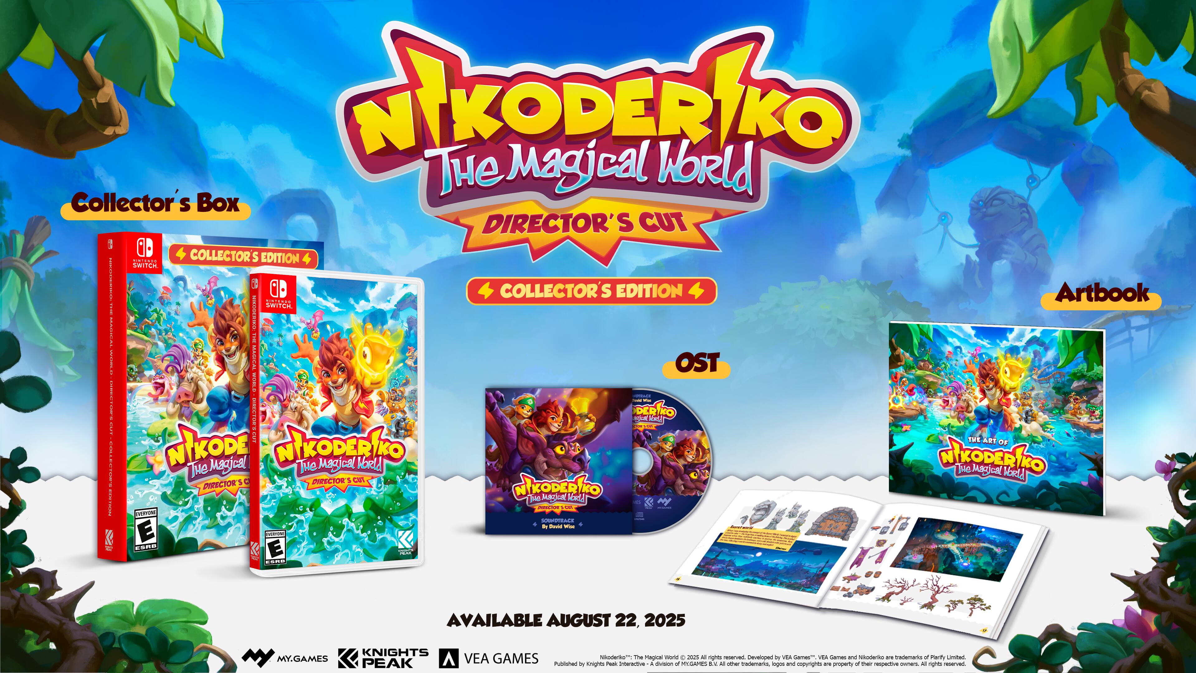 NIKODERIKO The Magical World Collector's Box DIRECTOR'S CUT E snsnOR COLLECTOR S EDITION SWITCH | 0D COLLECTOR'S EDITION Artbook .NS | SWITCH KDERIKO tPPSYIRR i | WS OST ! | - DERIRO aua kod ! | 19t ART NIKODERIKO OF : NIKODERTO OLESTARS The DIRECTOR Magical 5 - The DIRECTOR Magical 1 CI KoRld NIKODERIKO e Magical Vordd 140 uaun Maedd N E.I  nha .- SONSTRACS - - - E rN SRE E ..- AVAILABLE AUGUST 22, 2025 KNIGHTS MY MY.GAMES a VEA GAMES nkodienia The Magical world + aUs Al righes reserved Developed by VIA Games" VEA Games - Nikaderiko are trademarks a Party Limited PEAK Published Dy Knights Punk Interaive A Ven 4 MNGAMES ON A other manemarks lagos and copyrights ane property - Te respective nuners Al rghts reserved