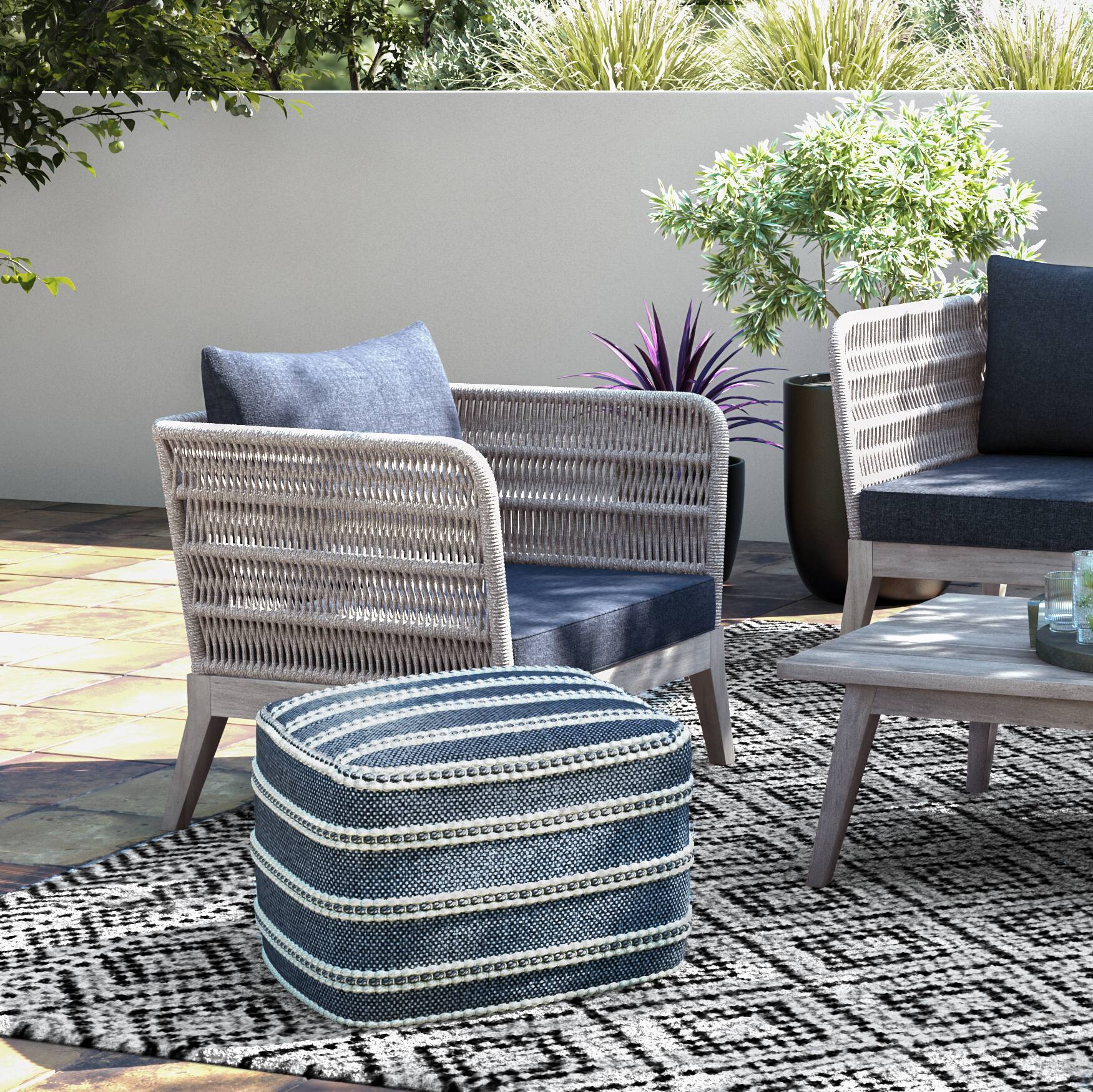 Left. Simpli Home - Santiago Outdoor Conversation Chair - Slate Grey.