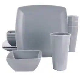 Gibson - Home 12 Piece Grayson Melamine Square Dinnerware Set - Gray