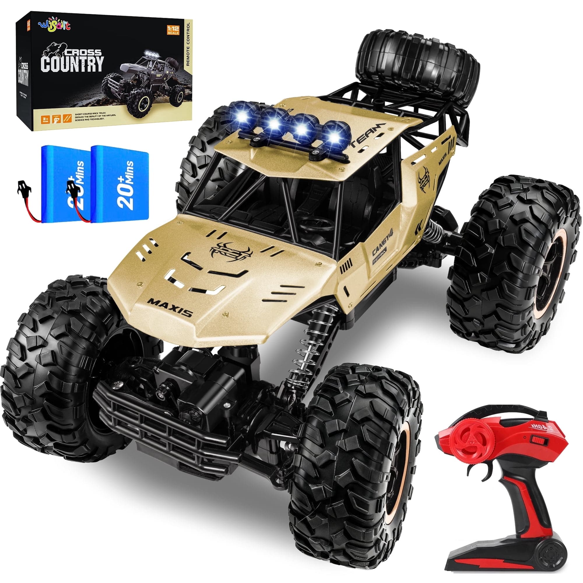 Wisairt - 1:12 Scale Large RC Car, 4WD Remote Control Monster Truck, 2.4 GHz Alloy RC Truck for Kids & Adults 6+, Birthday Gift - Gold
