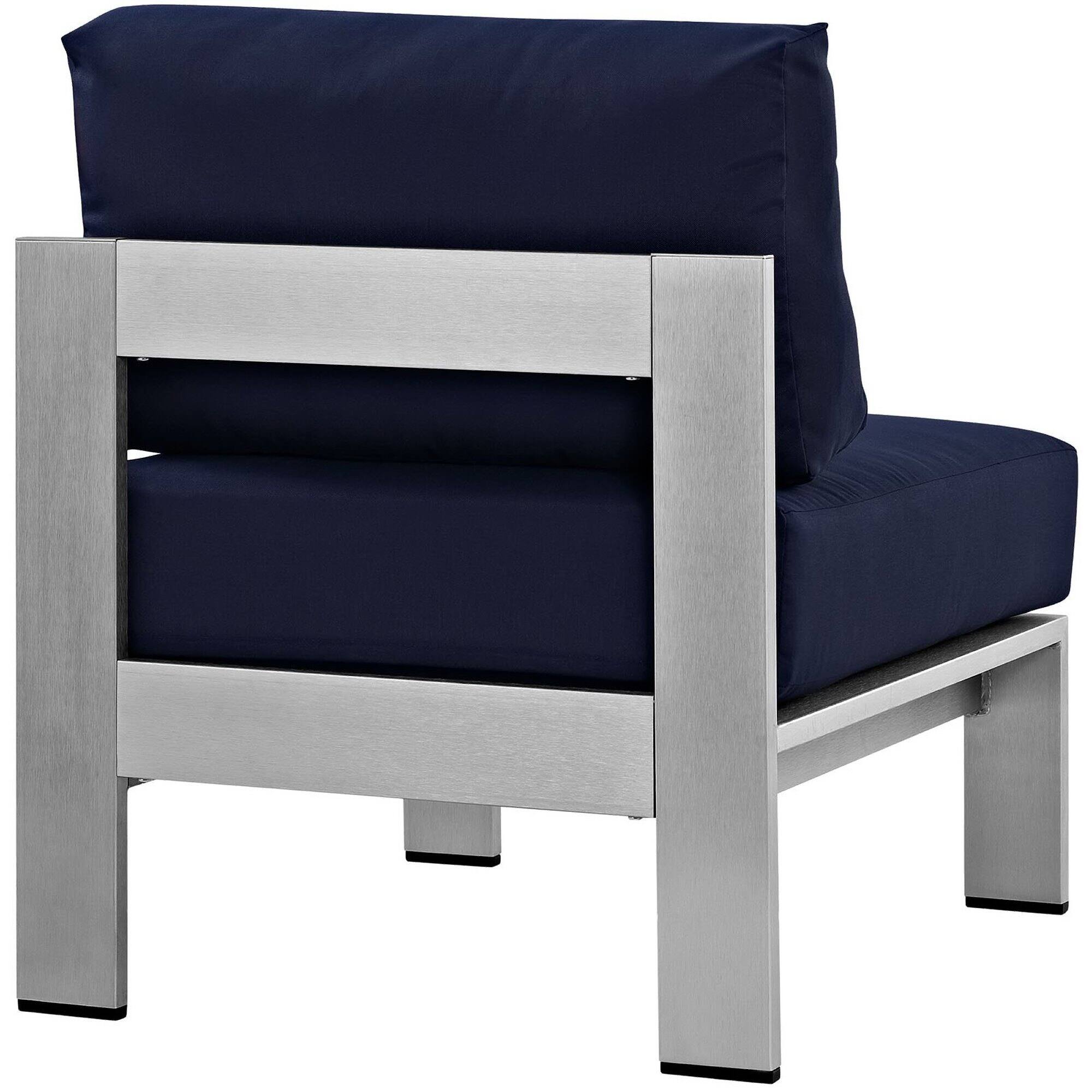 Back. Modway - Shore Armless Outdoor Patio Aluminum Chair by Modway - Silver Navy.