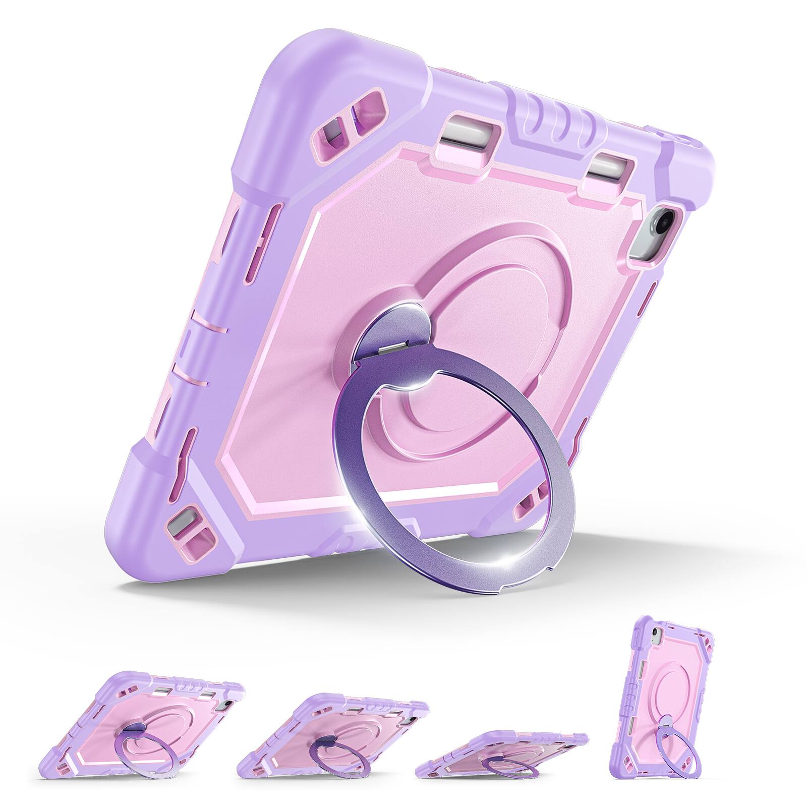 Alt View 2. Dteck - Case Built-in Screen Protector for iPad Air 11'' 2026/iPad Pro 11'' 2022 Pencil Holder Ring Stand Cover+Crossbody Strap - Purple+Rosegold.