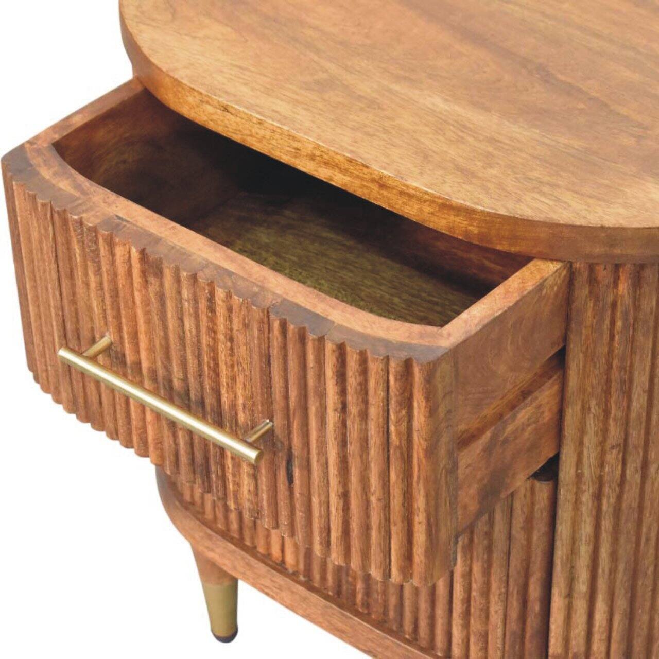 Alt View 2. Artisan Furniture - Artisan Furniture Solid Wood Ribbed Bedside with Brass Accents, 2 Drawers, Brown - Brown.