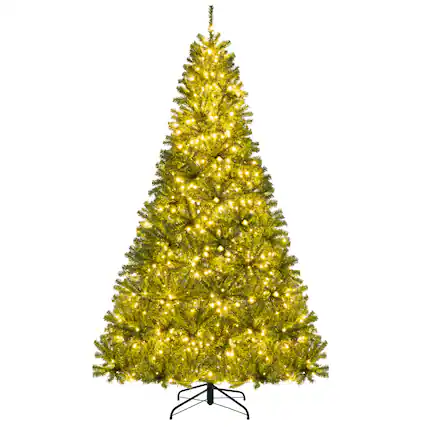 Front. Costway - Costway 8 FT Pre-Lit Artificial Christmas Tree with 1528 Branch Tips 1200 Warm White LED Lights 3 Lighting Modes - Green.