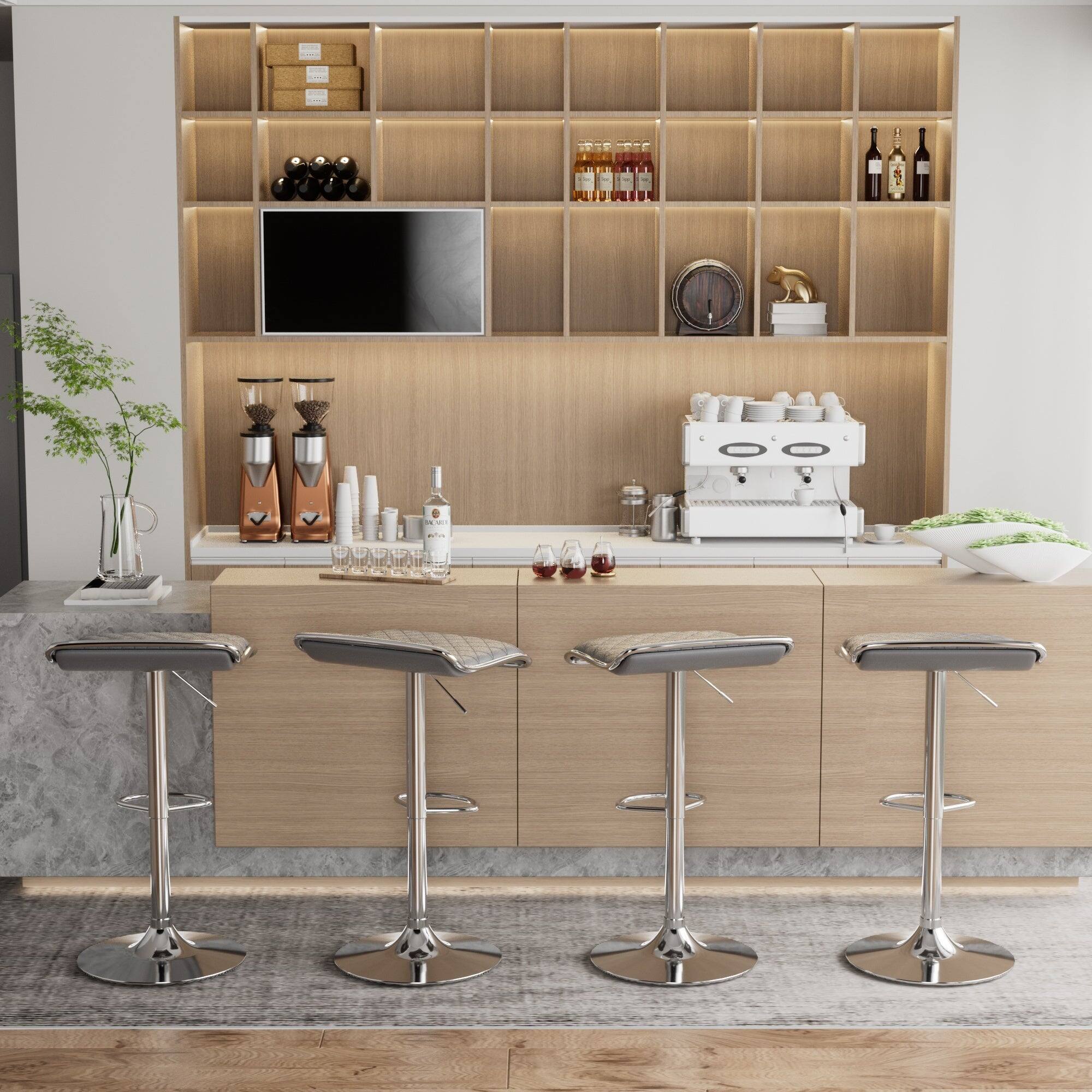 Alt View 4. Vecelo - Adjustable Bar Stools Set of 4, Bar Height Stools for Kitchen Counter - Grey.