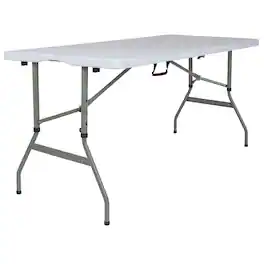 Alamont Home - 5-Foot Height Adjustable Bi-Fold Plastic Banquet and Event Folding Table with Carrying Handle - Granite White