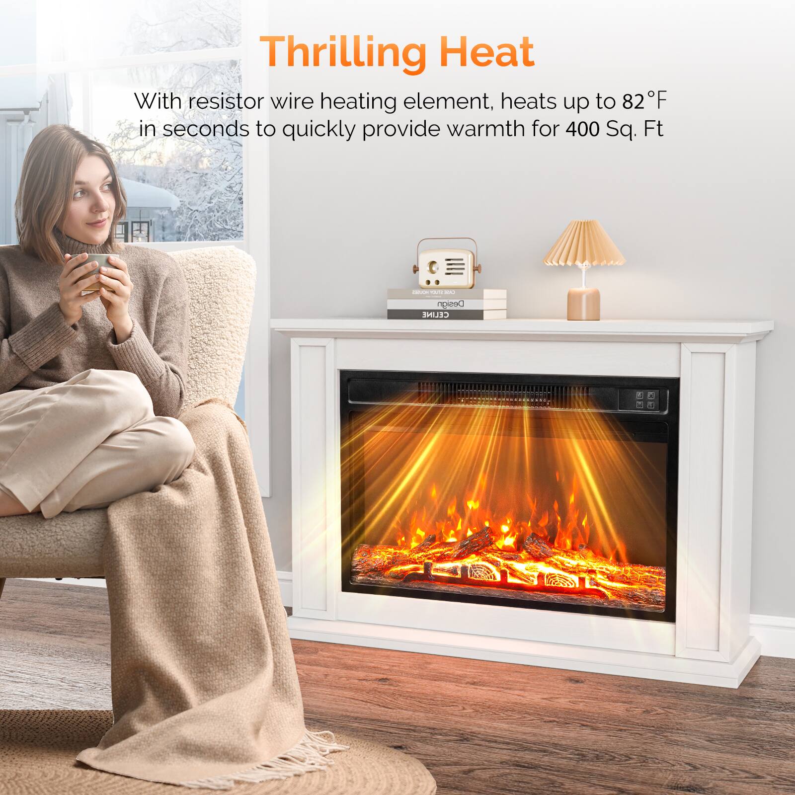 Thrilling Heat

With resistor wire heating element, heats up to 82°F in seconds to quickly provide warmth for 400 Sq. Ft.