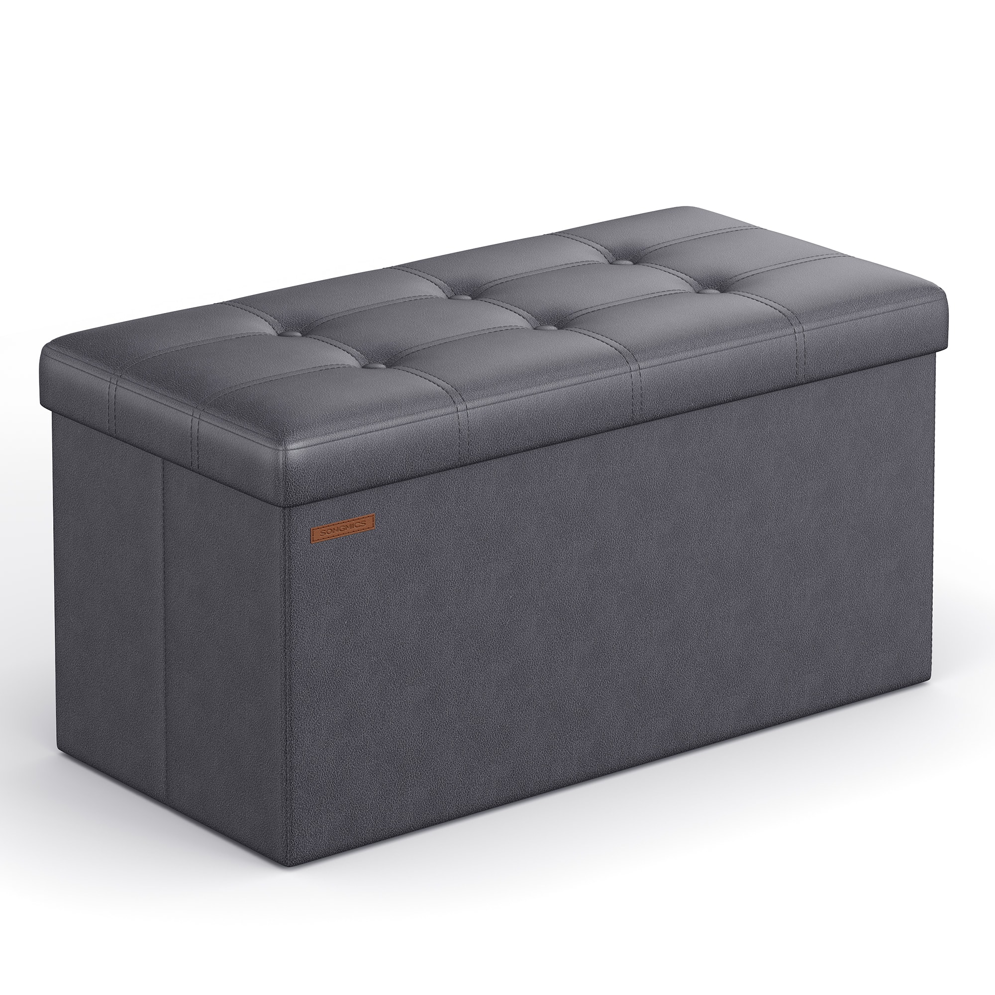 Songmics Home - 30 Inches Folding Storage Ottoman Bench, Storage Chest, Footrest, Coffee Table, Padded Seat, Faux Leather - Dark Gray price history on PriceWatchPro