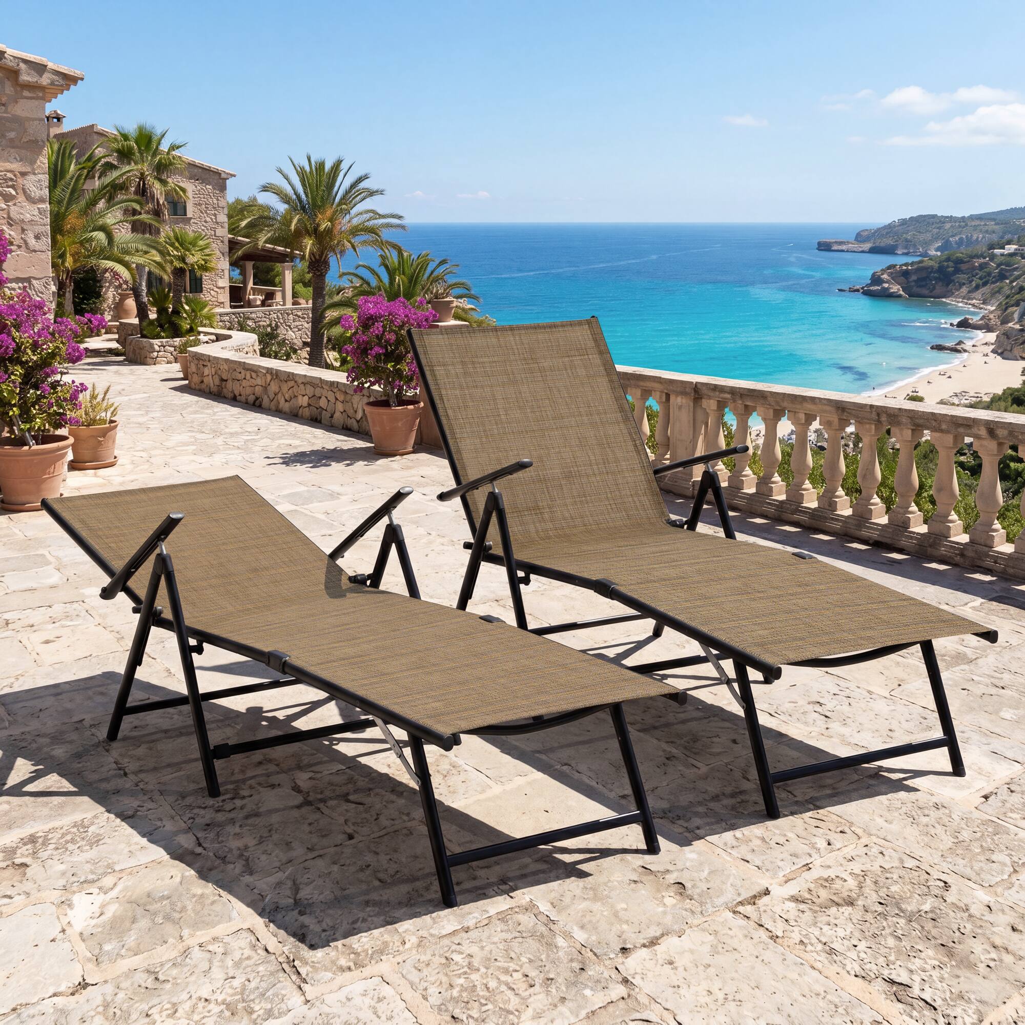 Angle. Nuu Garden - Outdoor Folding Chaise Lounge with Adjustable Backrest, Assemble-Free - Brown.