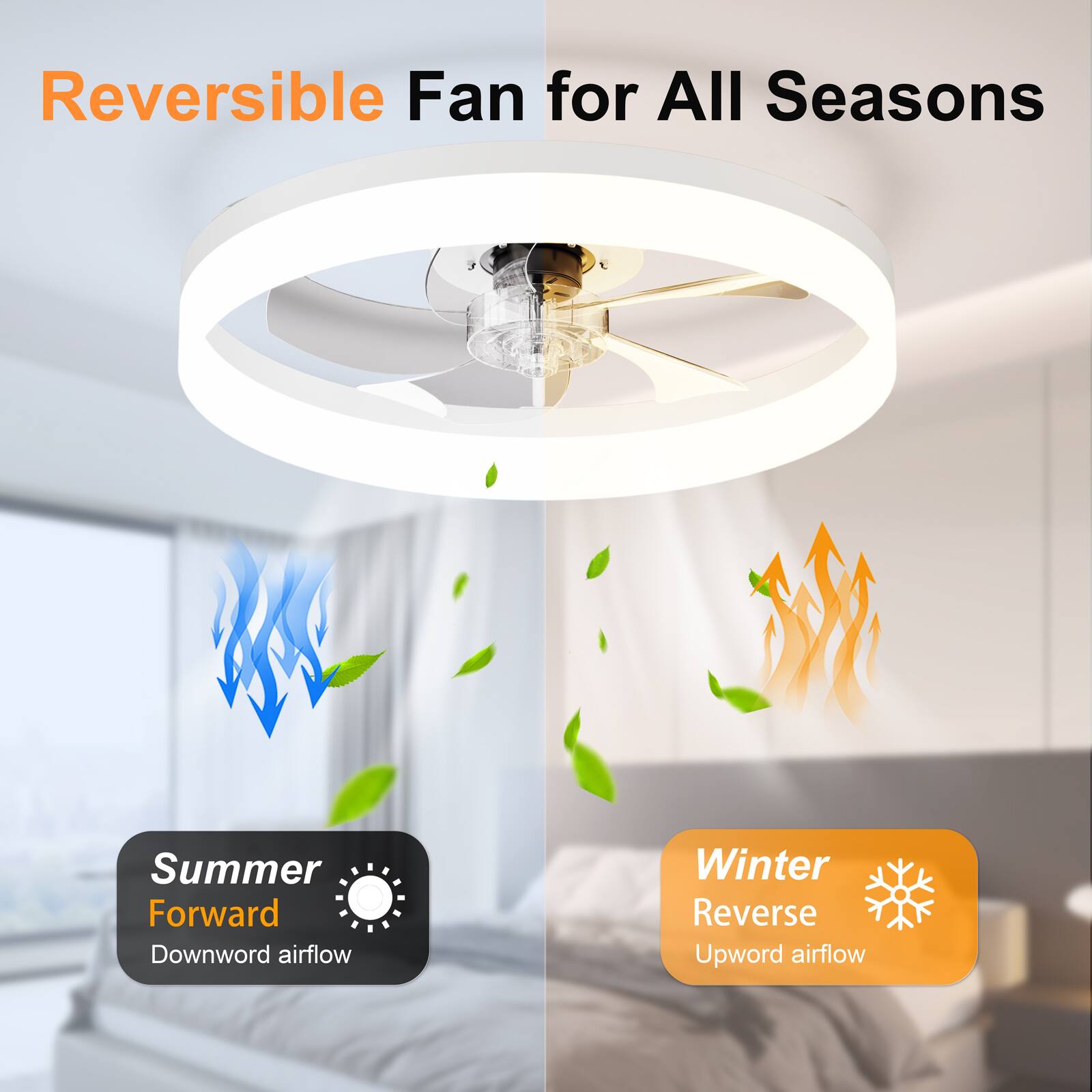 Reversible Fan for All Seasons

Summer Forward Downward airflow

Winter Reverse Upward airflow